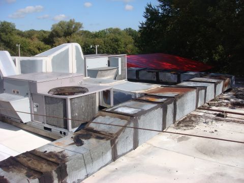Foam roof installation on a commercial building
