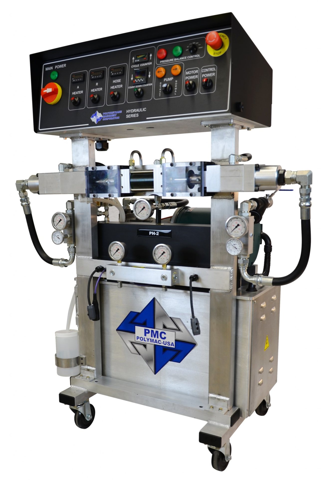 PMC PH-2 hydraulic proportioner right view — entry-level hydraulic spray foam machine