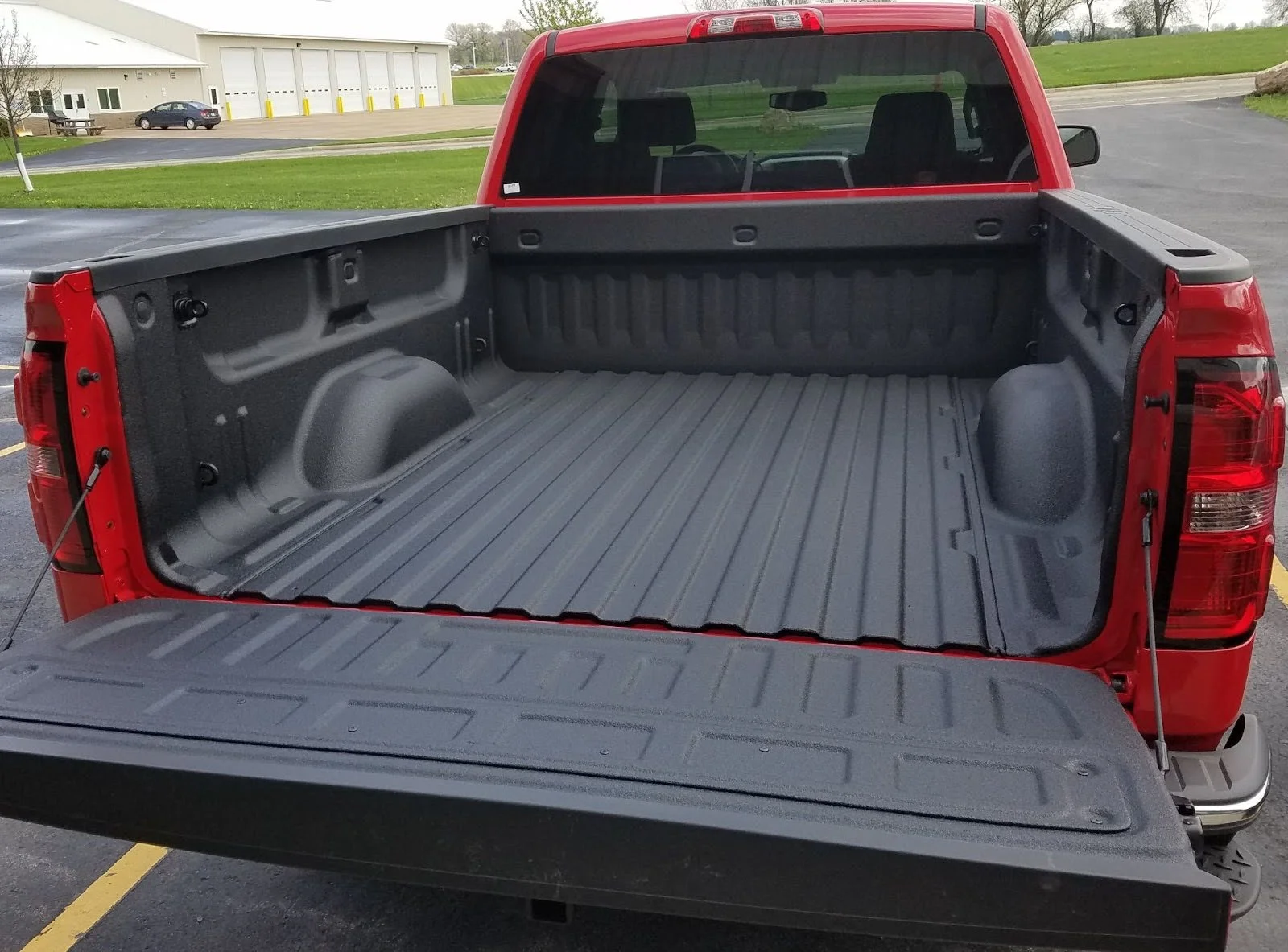 the back of a red truck