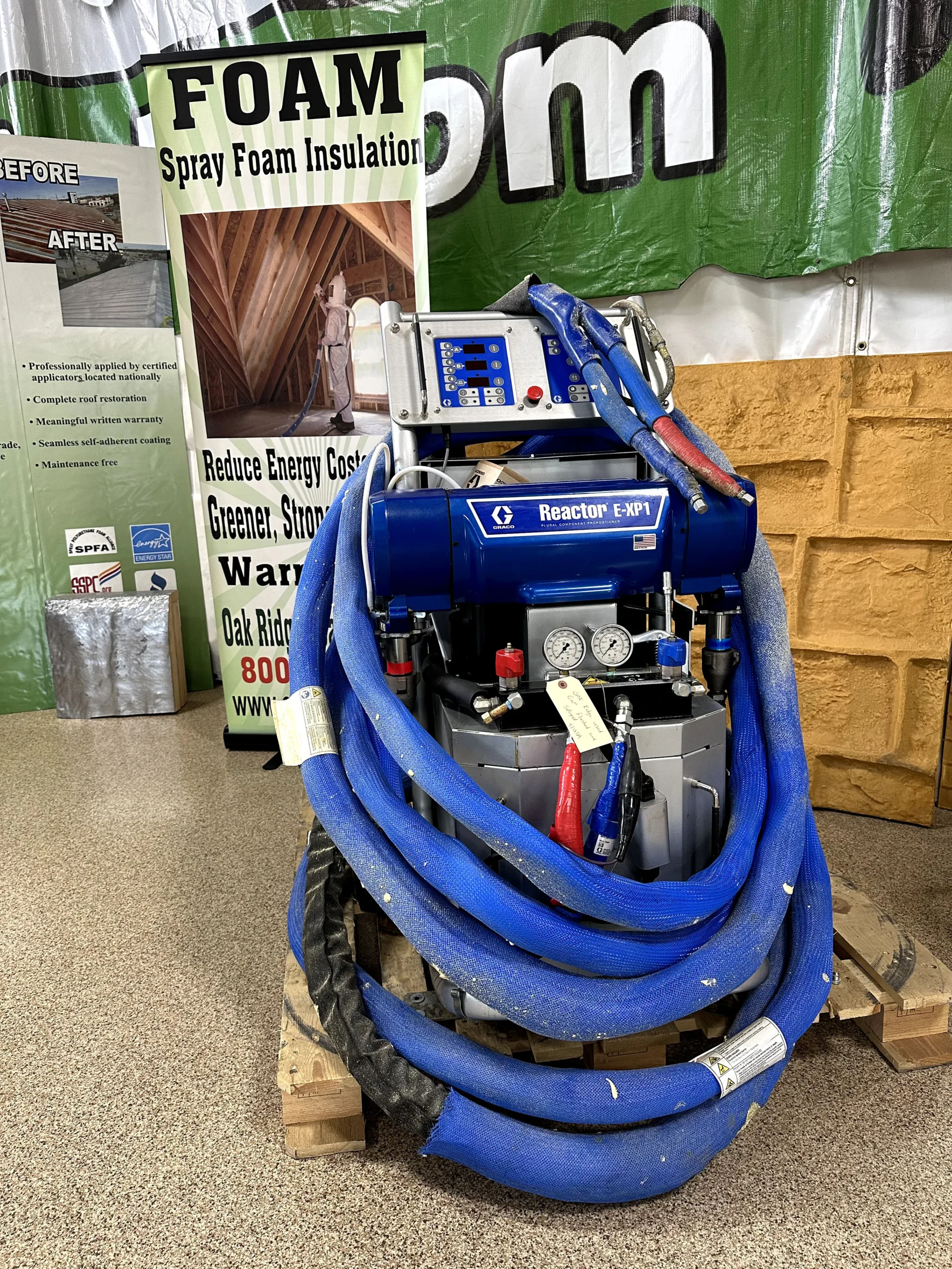 a blue hose on a machine