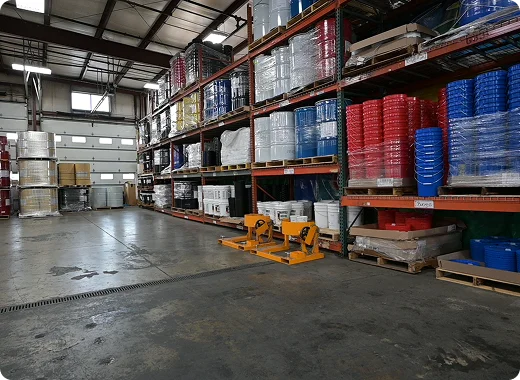 a warehouse with many buckets and buckets